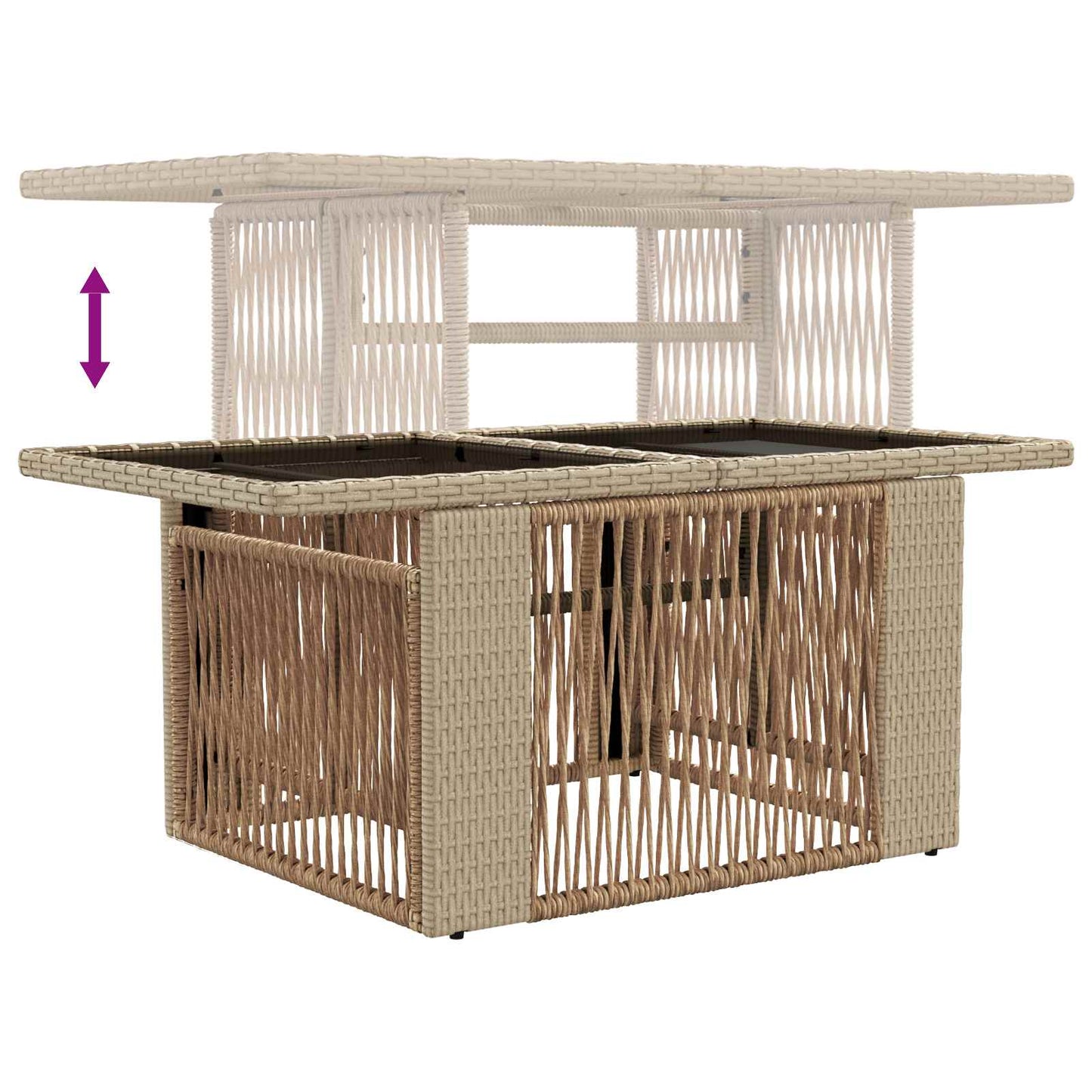 Hagebord Beige 100 x 55 x 37 cm PE Rattan og Glass