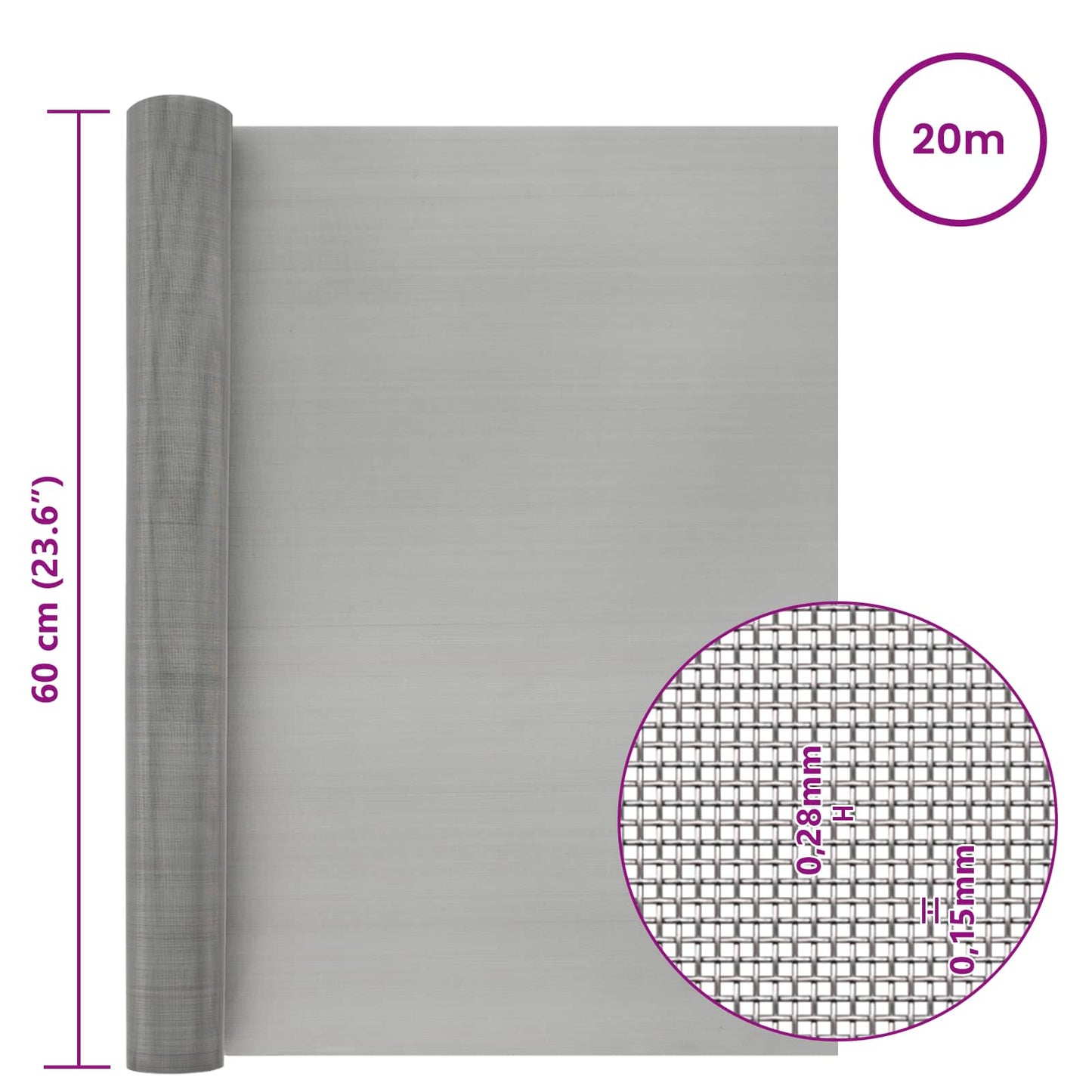 Maskeskjerm 60 x 2000 cm 60 Mesh Rustfritt stål 201 Sølv