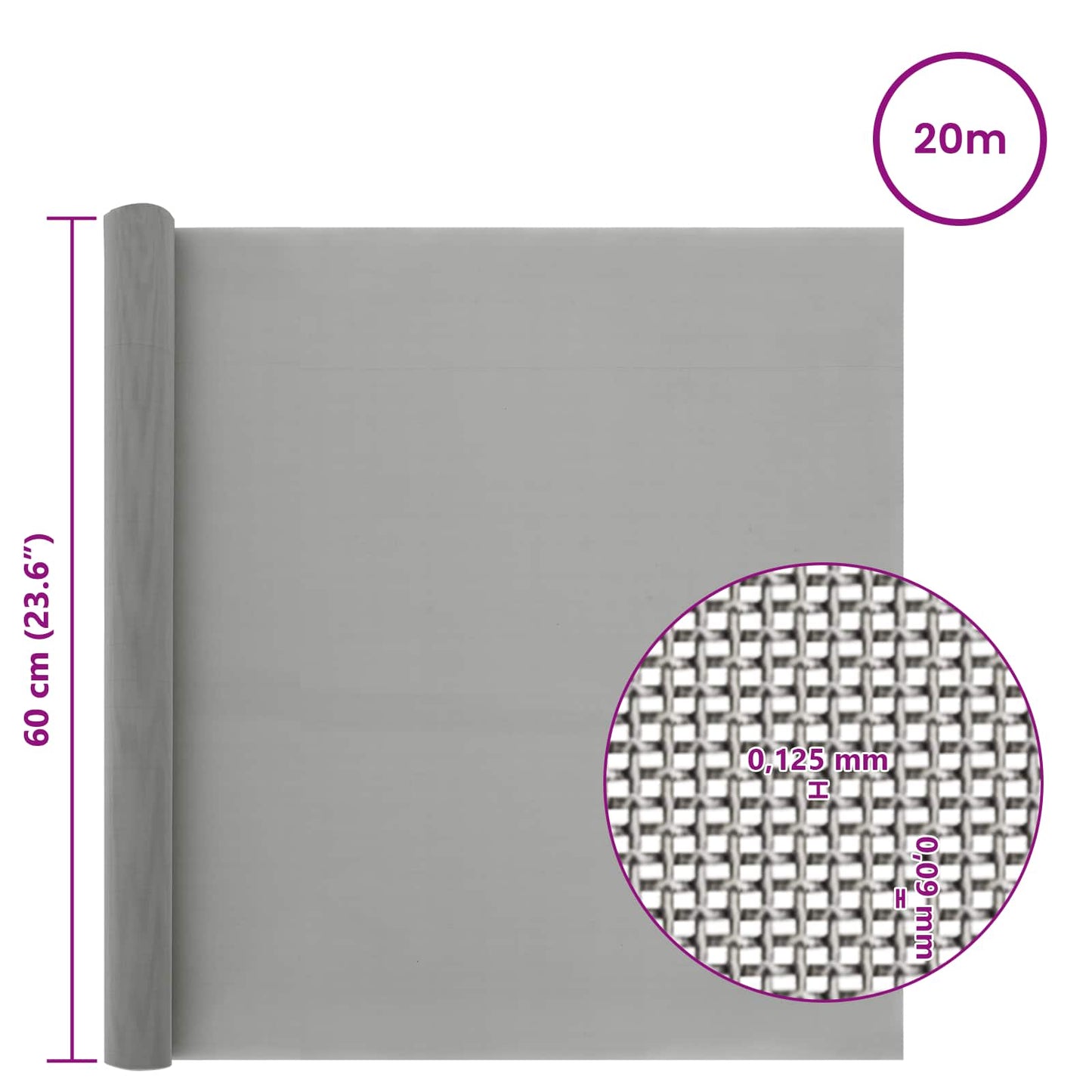 Maskeskjerm 60 x 2000 cm 120 Mesh Rustfritt stål 201 Sølv