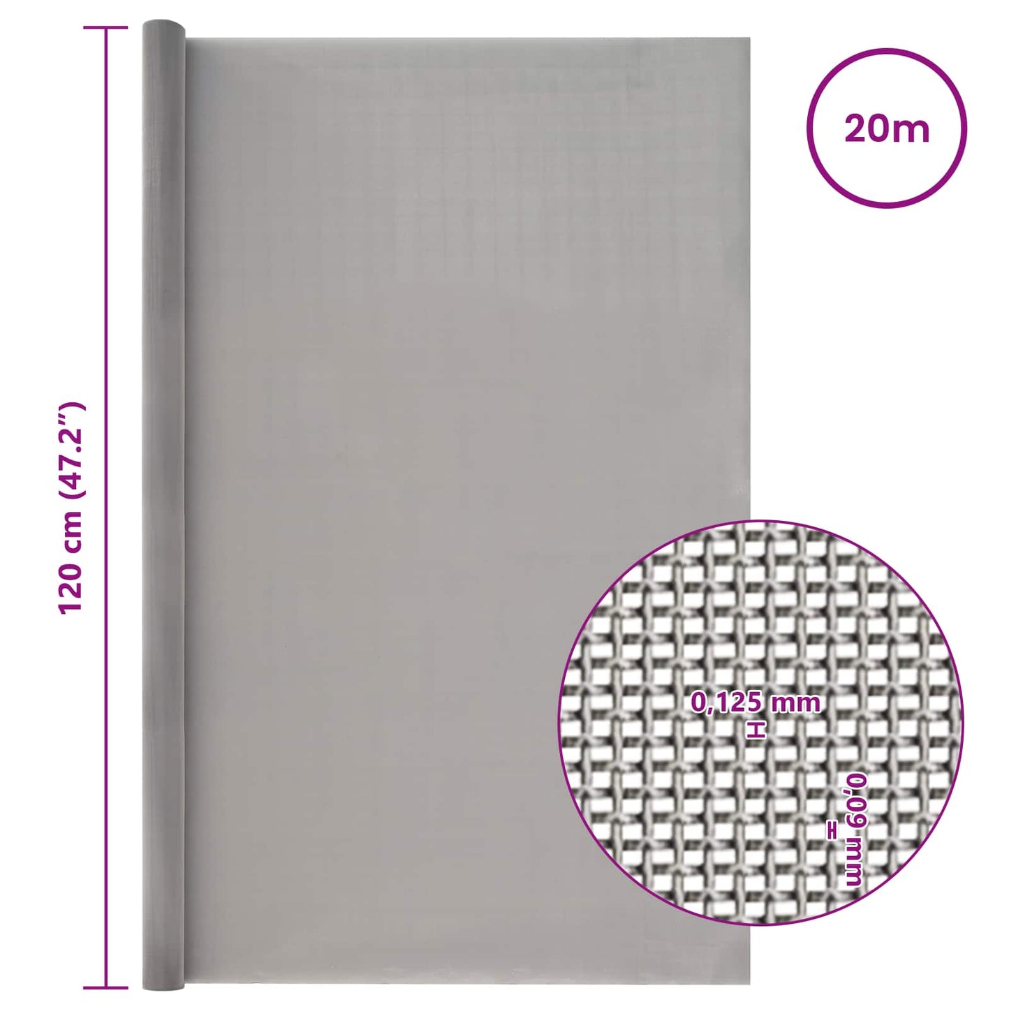 Maskeskjerm 120 x 2000 cm 120 Mesh Rustfritt stål 201 Sølv