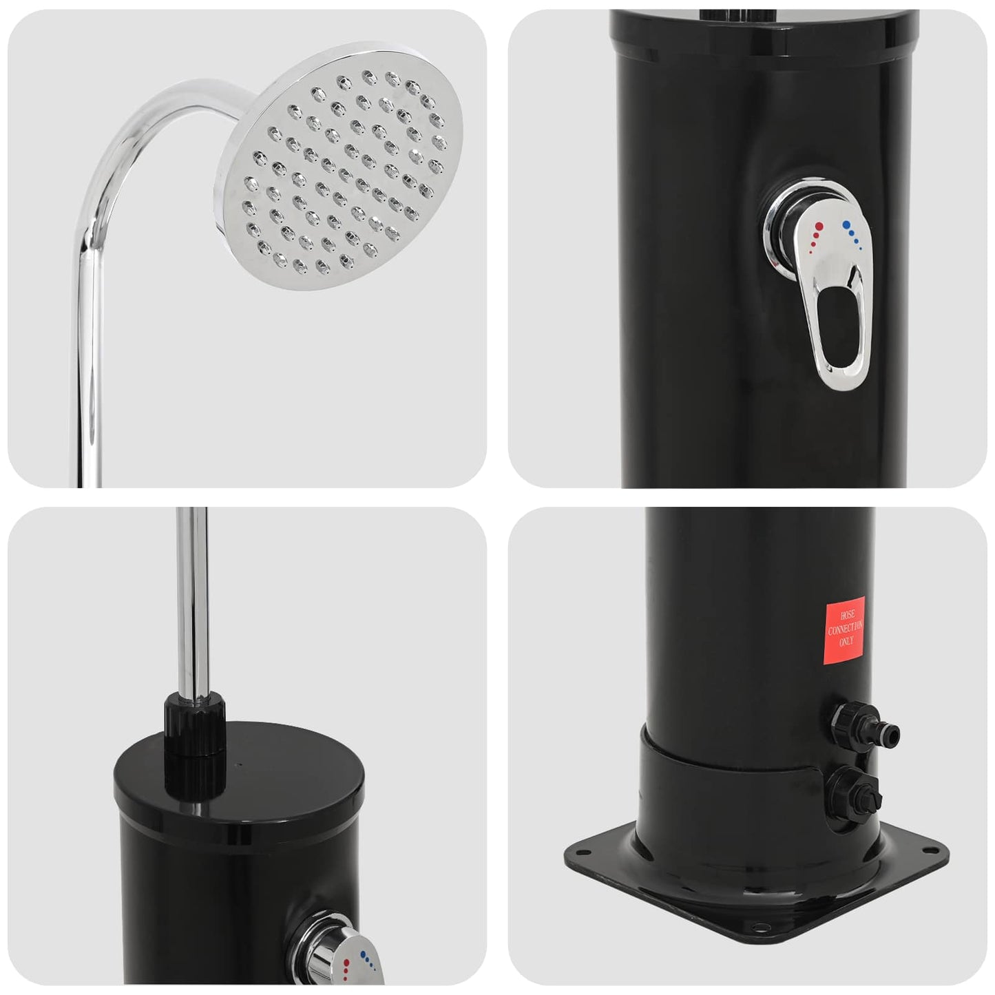Sol dusj med dusjhode 20 l PVC, ABS, Sinklegering Svart