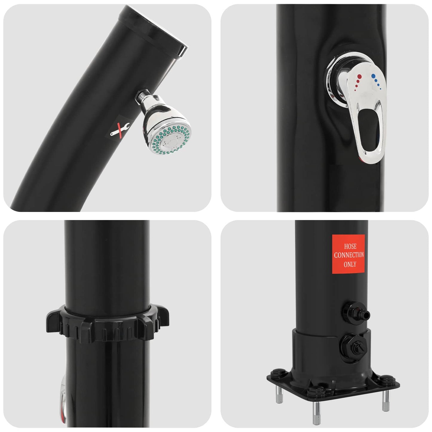 Solardusj med dusjhode 20 l PVC, ABS, Sinklegering Svart
