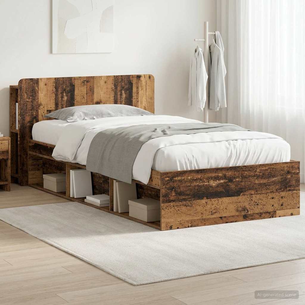 Sengeramme med oppbevaring Gammelt tre 90 x 190 cm