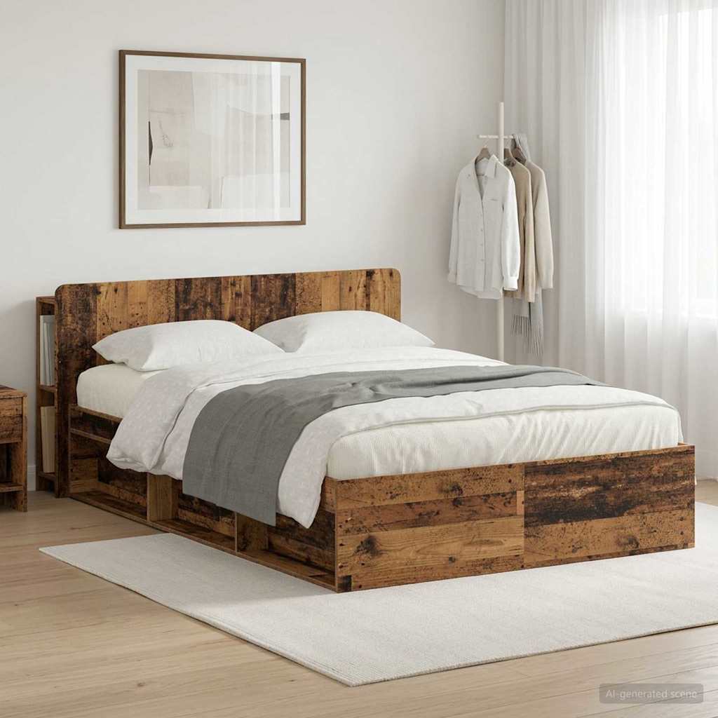 Sengeramme med oppbevaring Gammelt tre 140 x 190 cm
