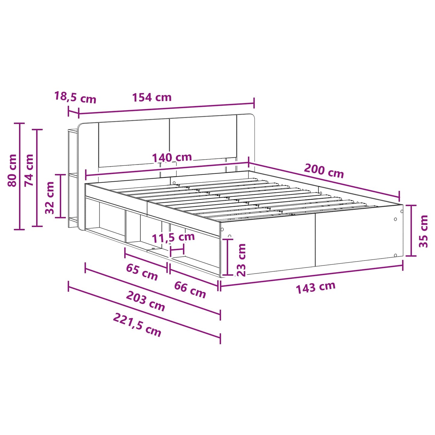 Sengeramme med oppbevaring Betonggrå 140 x 200 cm