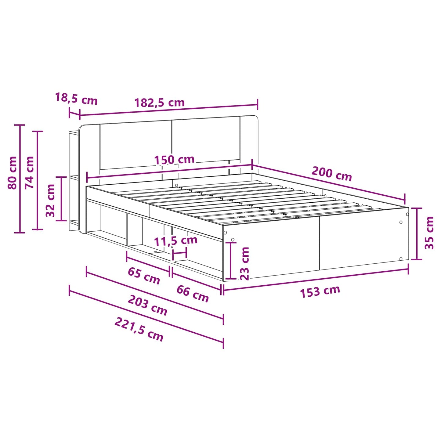 Sengeramme med oppbevaring Gammelt tre 150 x 200 cm