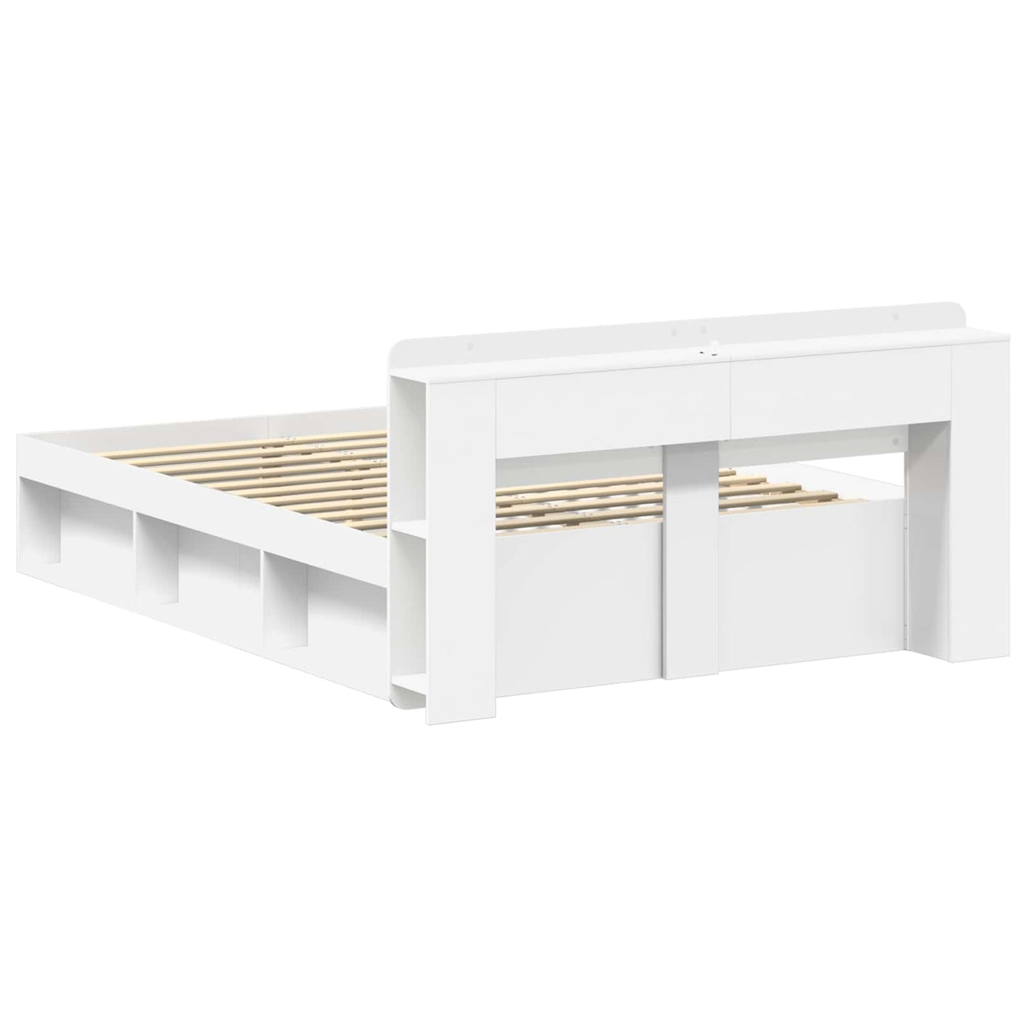 Sengeramme med oppbevaring Hvit 150 x 200 cm Konstruert tre