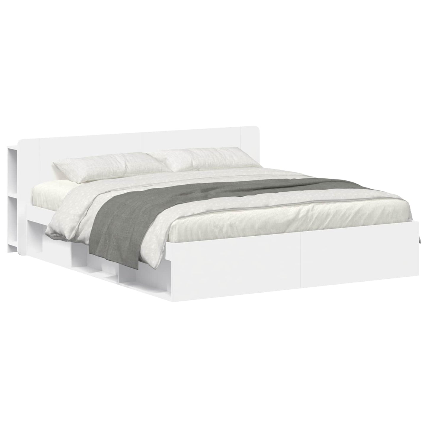 Sengeramme med oppbevaring Hvit 180 x 200 cm Konstruert tre
