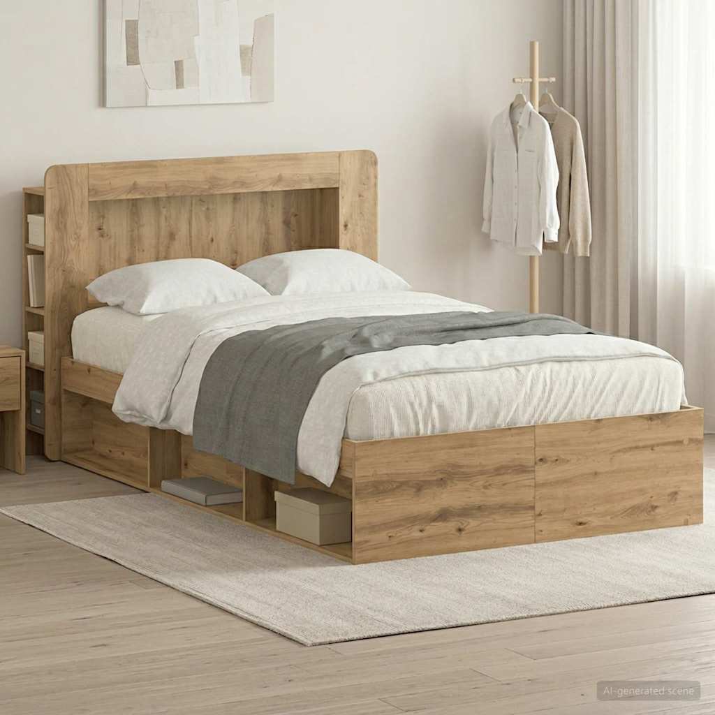 Sengeramme med oppbevaring Artisan eik 120 x 200 cm