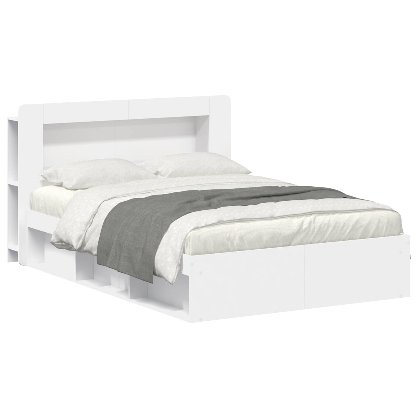 Sengeramme med oppbevaring Hvit 160 x 200 cm Konstruert tre