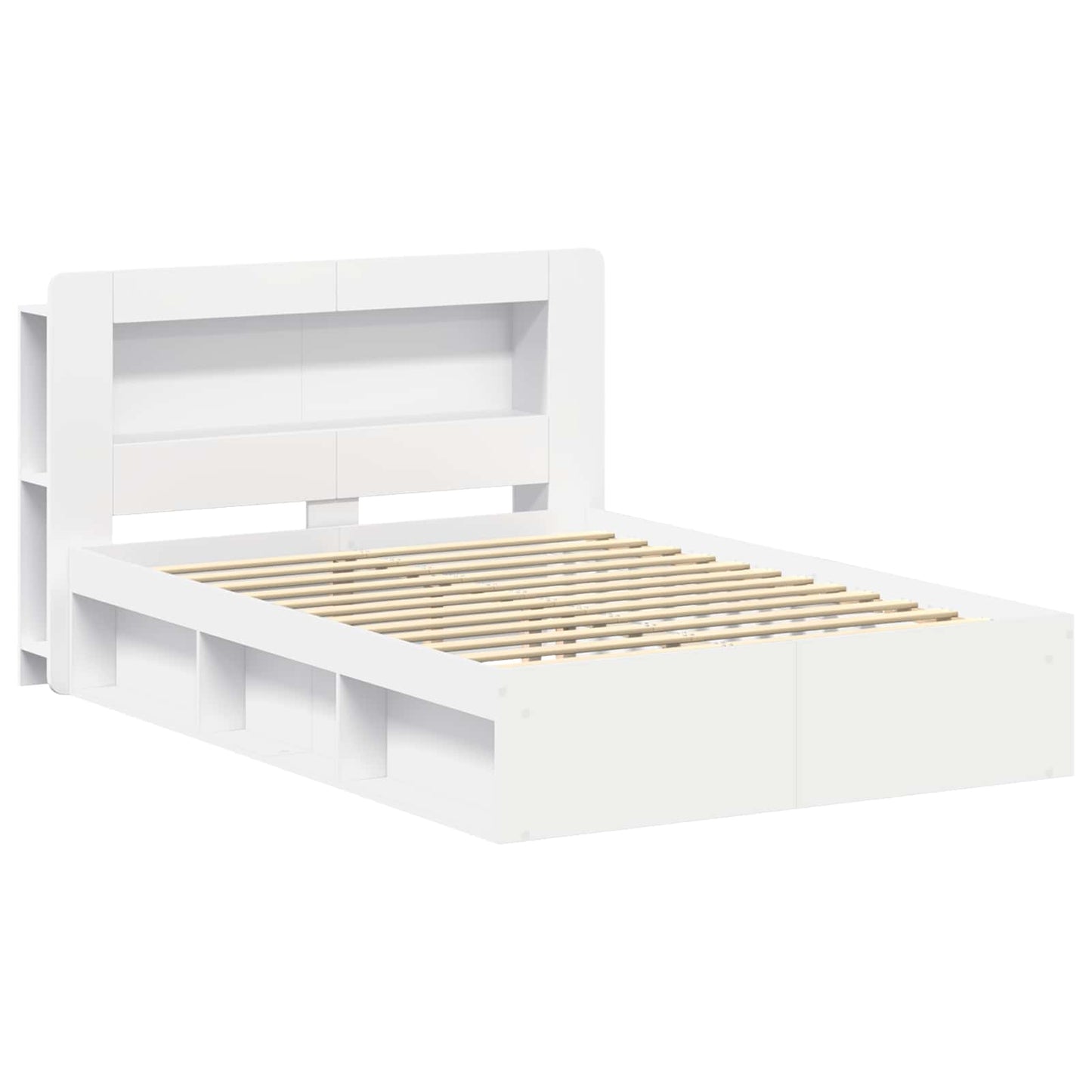 Sengeramme med oppbevaring Hvit 160 x 200 cm Konstruert tre