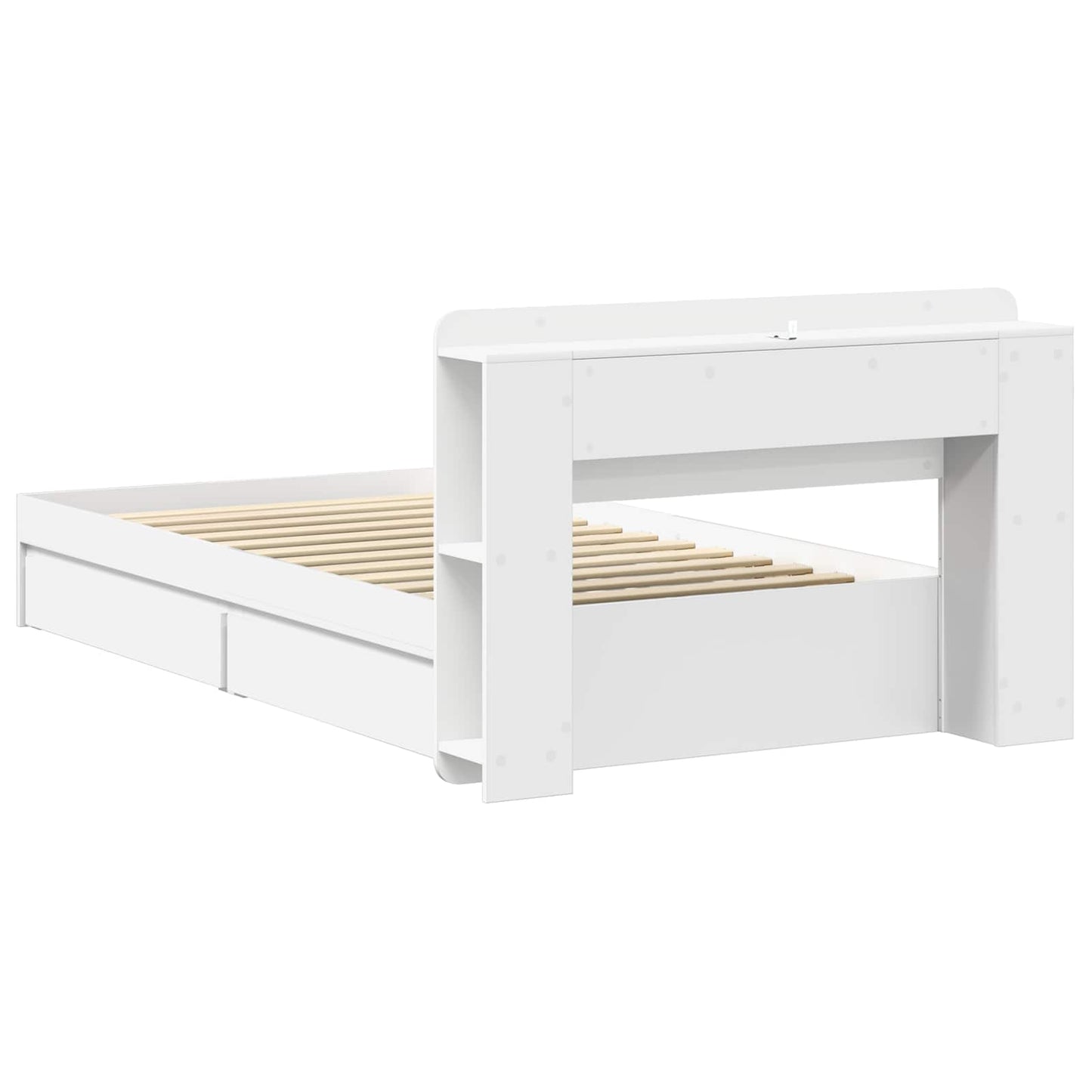 Sengeramme med oppbevaring Hvit 75 x 190 cm Konstruert tre