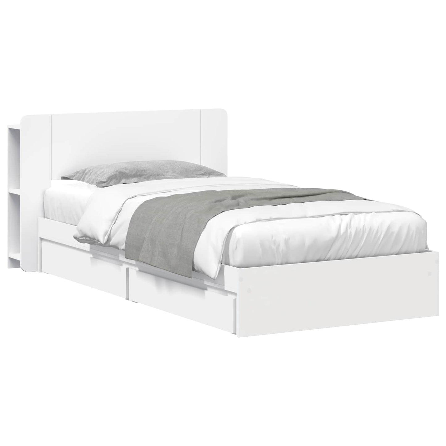 Sengeramme med oppbevaring Hvit 90 x 200 cm Konstruert tre
