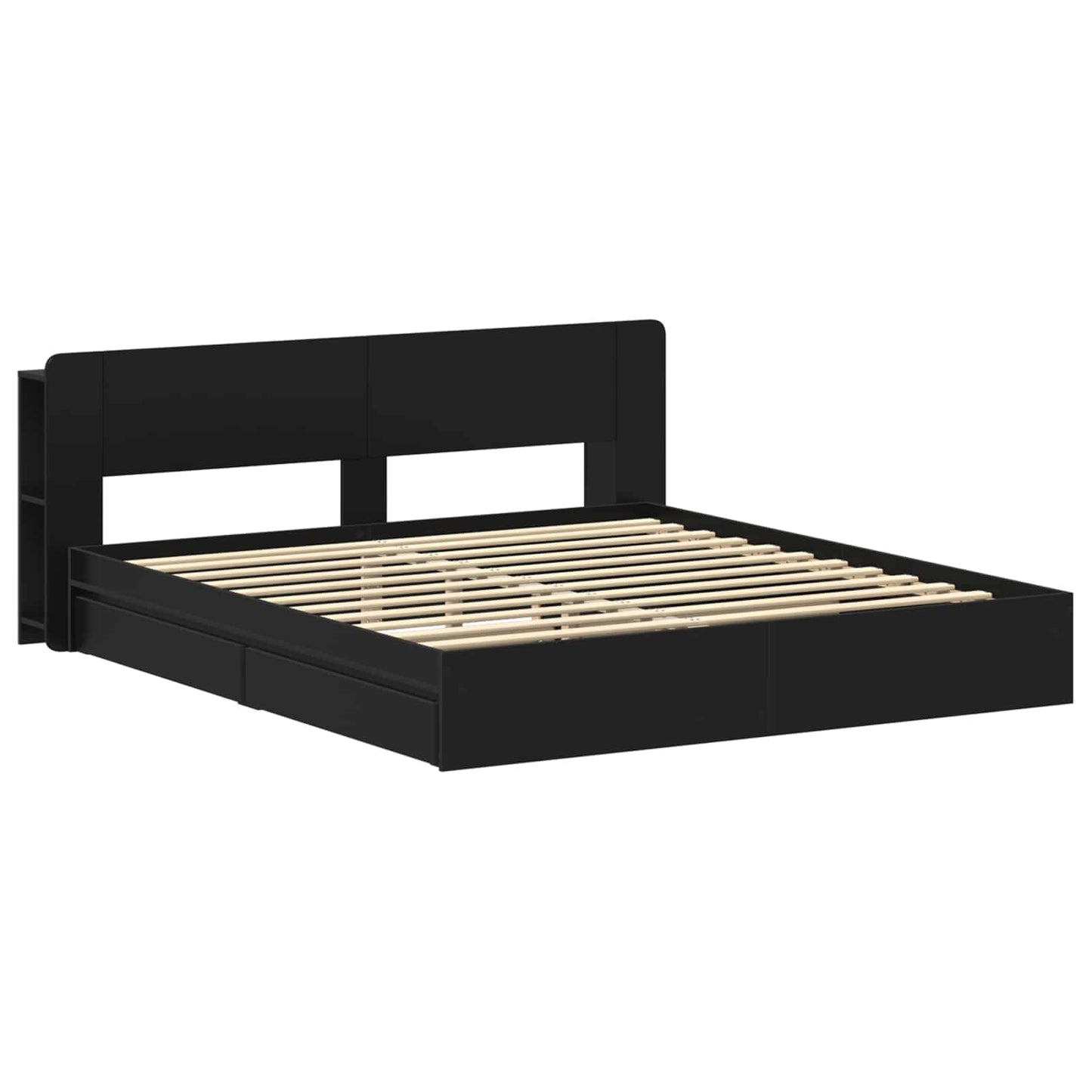 Sengeramme med oppbevaring Svart 200 x 200 cm Konstruert tre