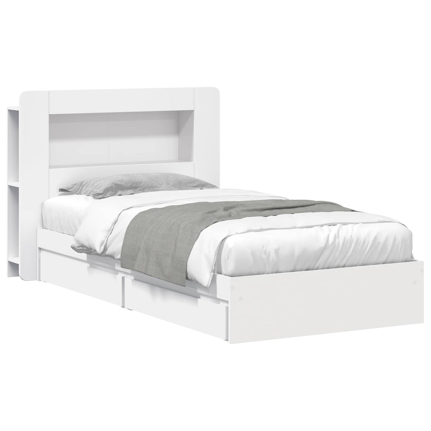 Sengeramme med oppbevaring Hvit 75 x 190 cm Konstruert tre