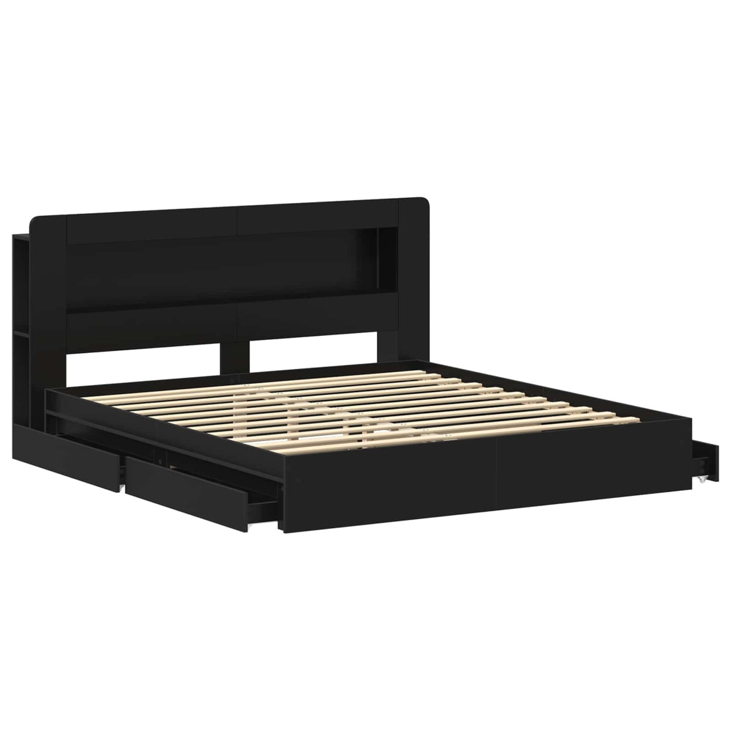 Sengeramme med oppbevaring Svart 200 x 200 cm Konstruert tre