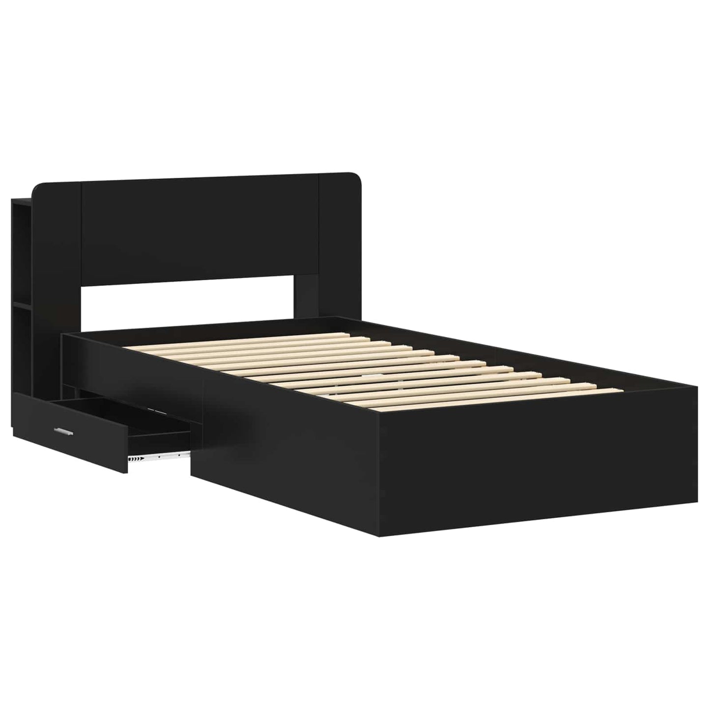Sengeramme med oppbevaring Svart 75 x 190 cm Konstruert tre