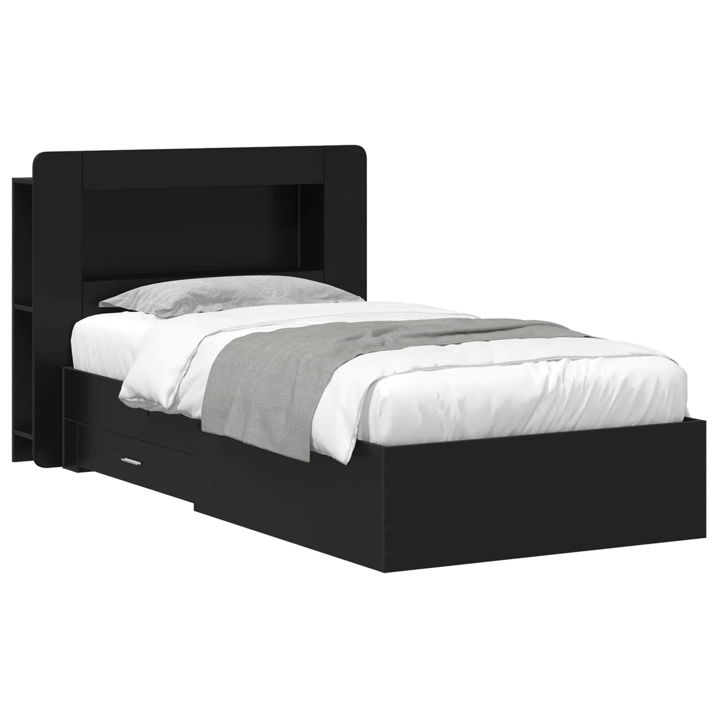 Sengeramme med oppbevaring Svart 75 x 190 cm Konstruert tre
