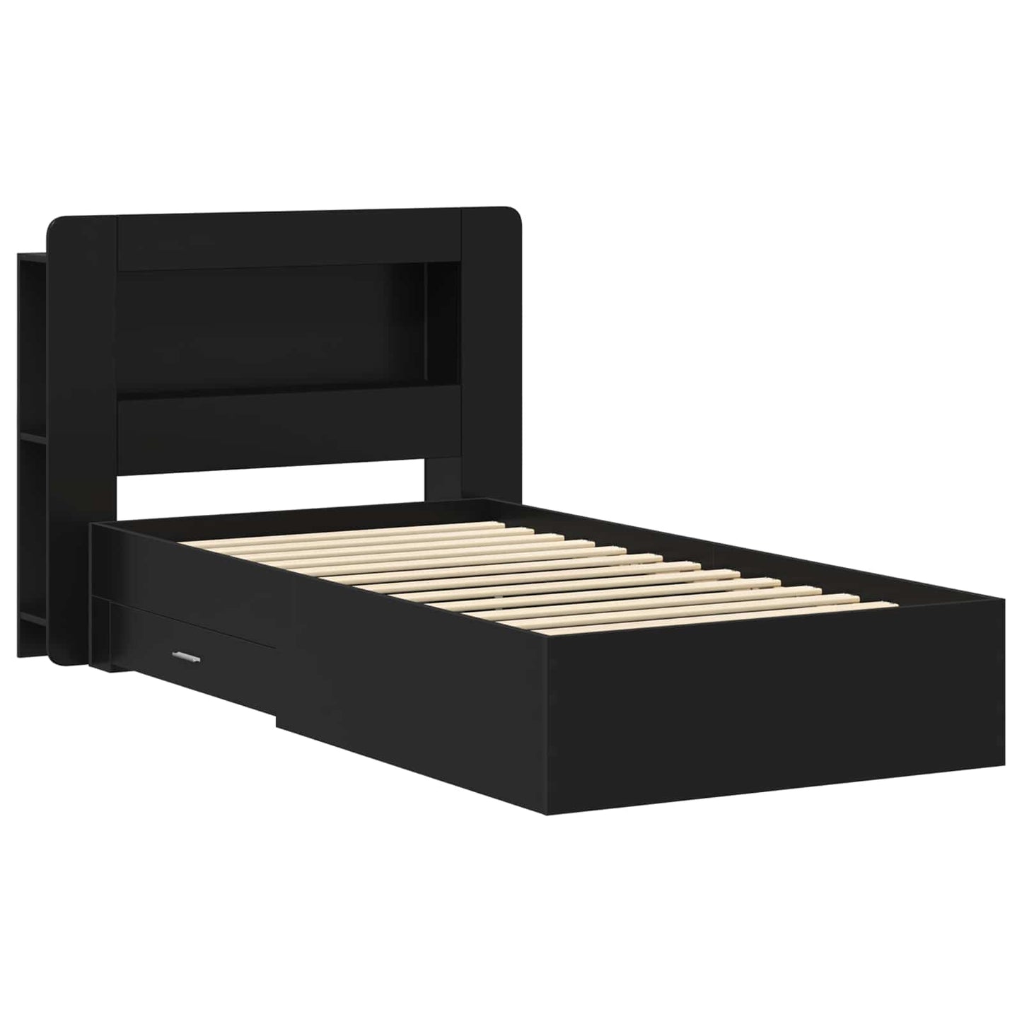 Sengeramme med oppbevaring Svart 75 x 190 cm Konstruert tre