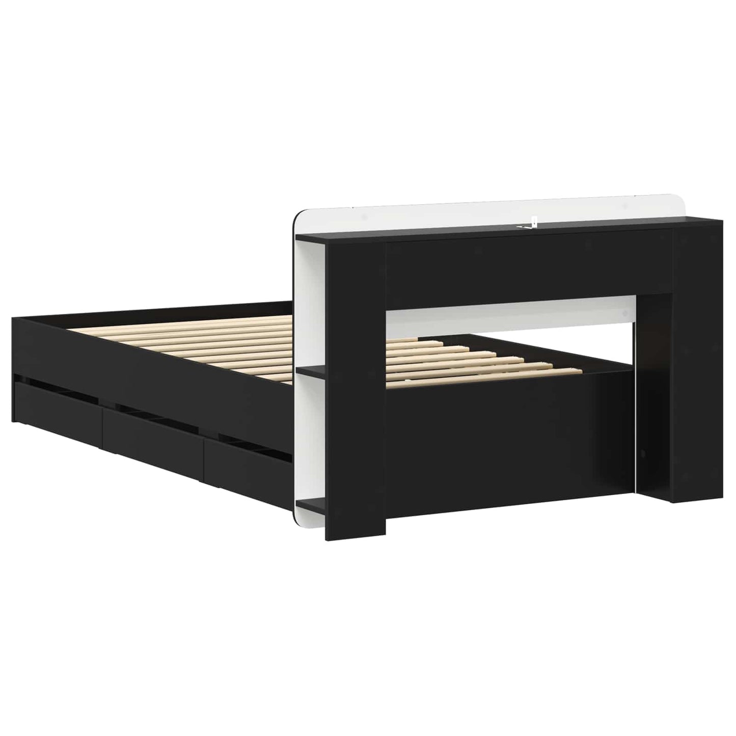 Sengeramme med oppbevaring Svart 75 x 190 cm Konstruert tre
