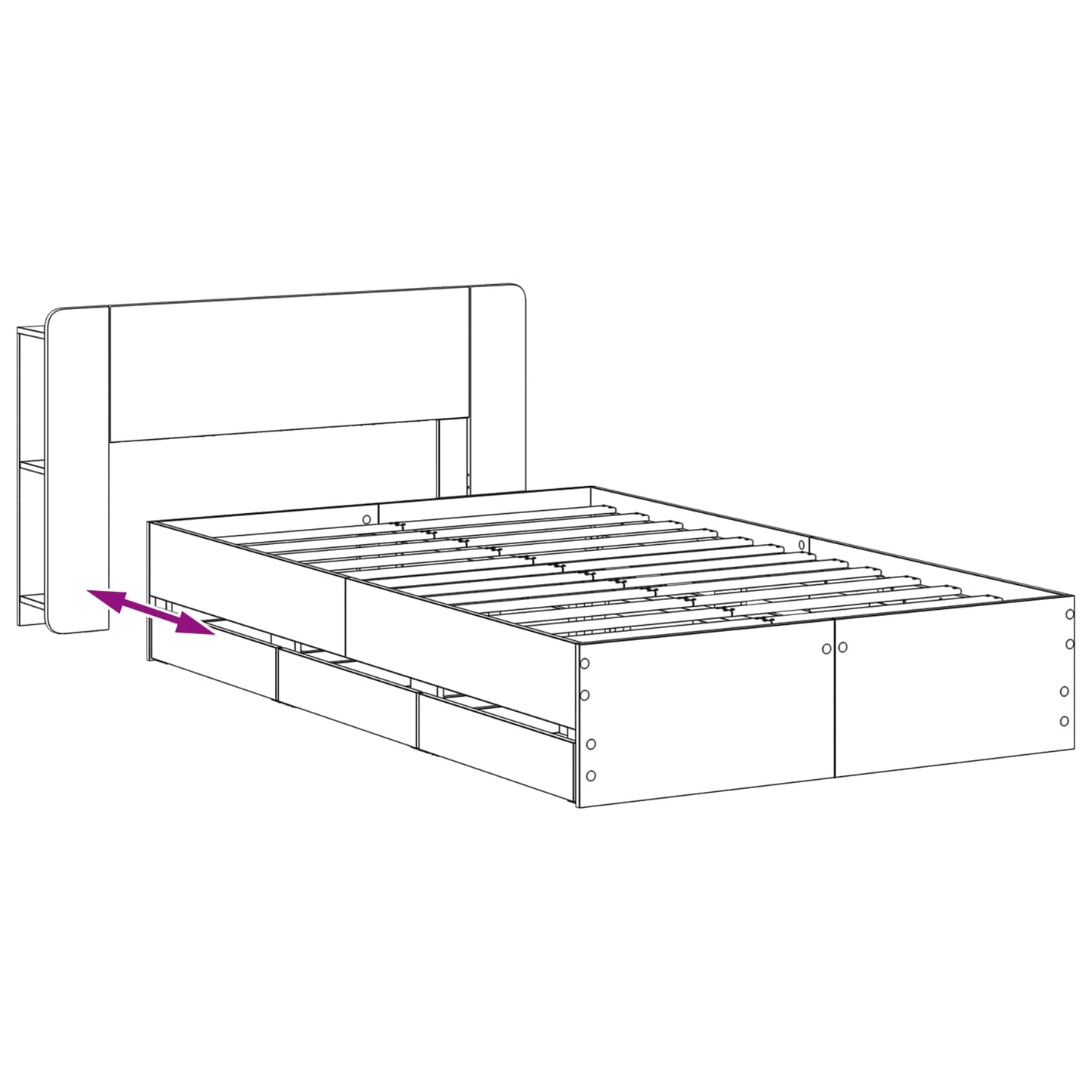 Sengeramme med oppbevaring Røkt Eik 120 x 190 cm Konstruert tre