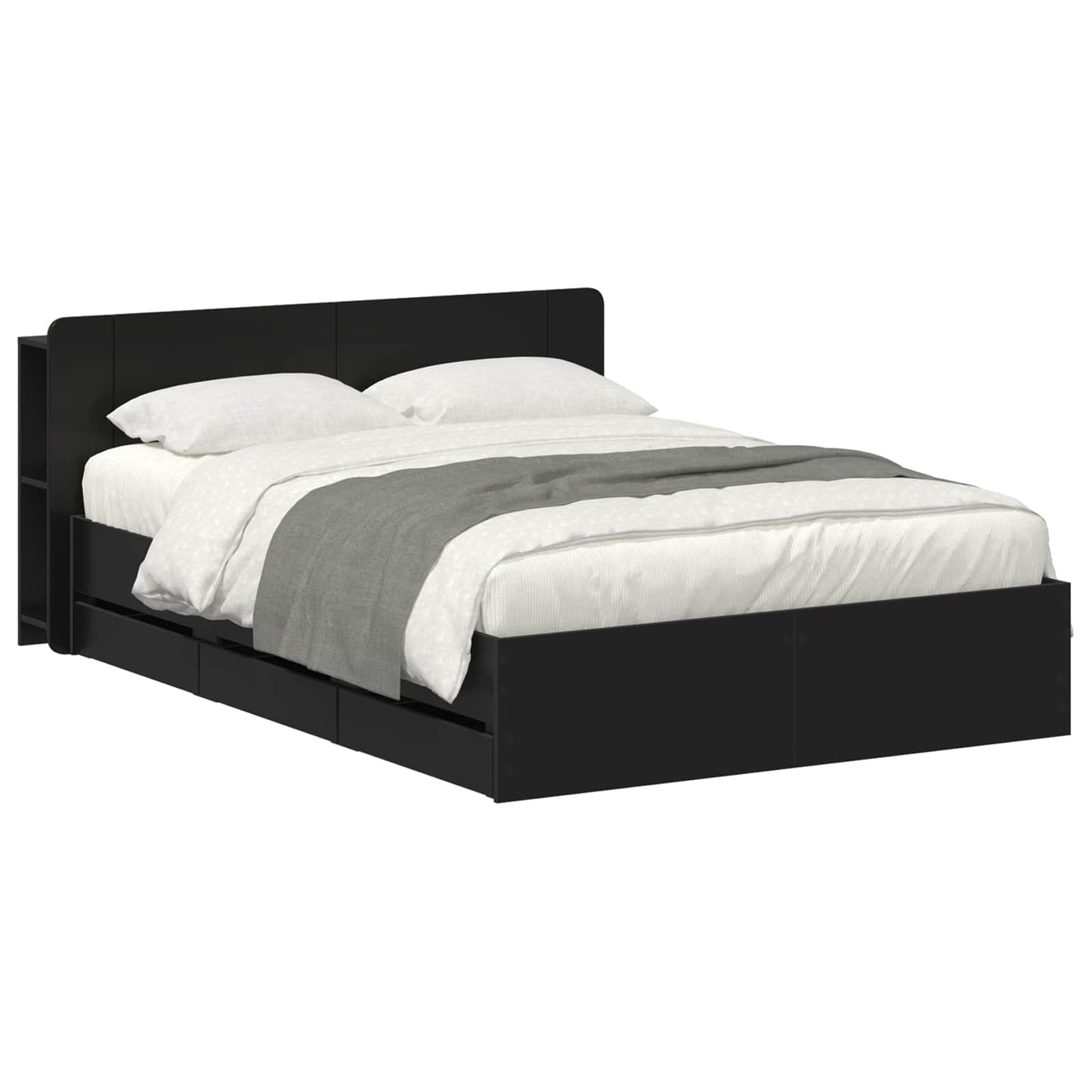 Sengeramme med oppbevaring Svart 150 x 200 cm Konstruert tre