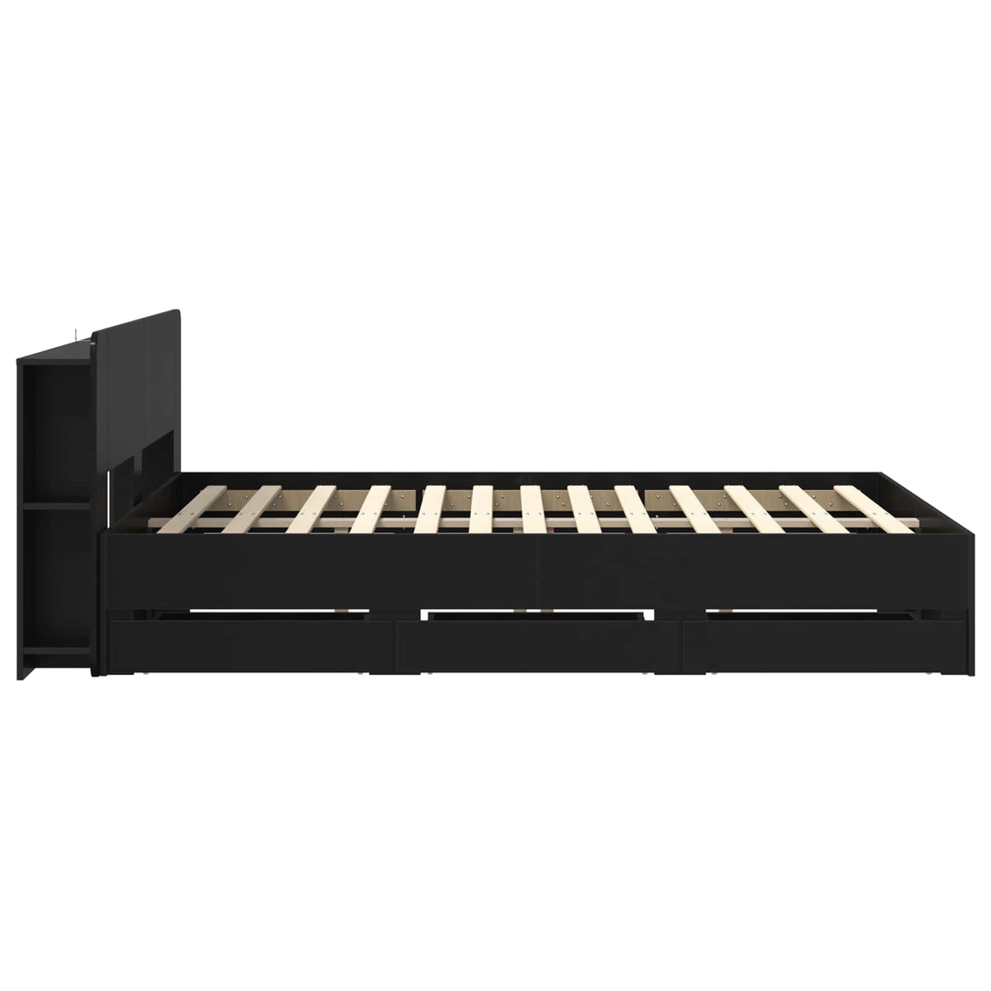 Sengeramme med oppbevaring Svart 150 x 200 cm Konstruert tre