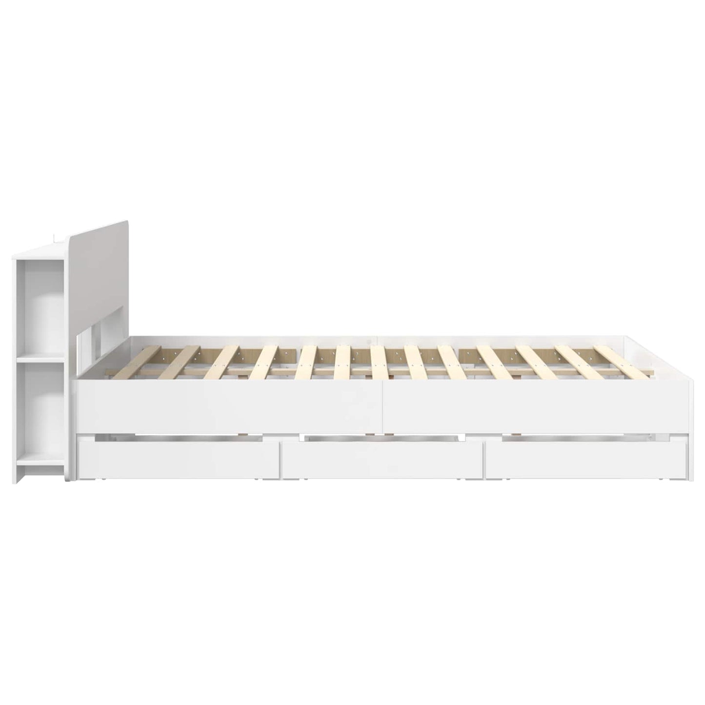 Sengeramme med oppbevaring Hvit 150 x 200 cm Konstruert tre