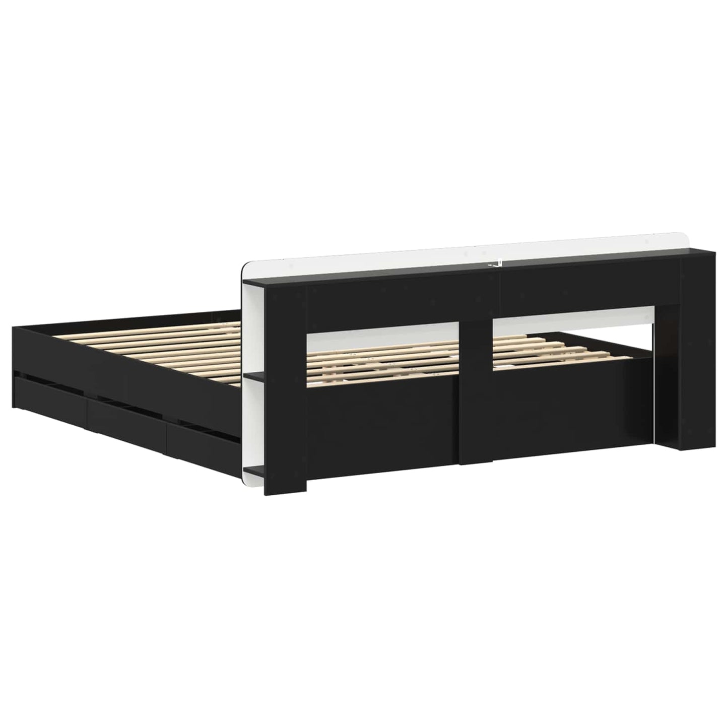 Sengeramme med oppbevaring Svart 180 x 200 cm Konstruert tre