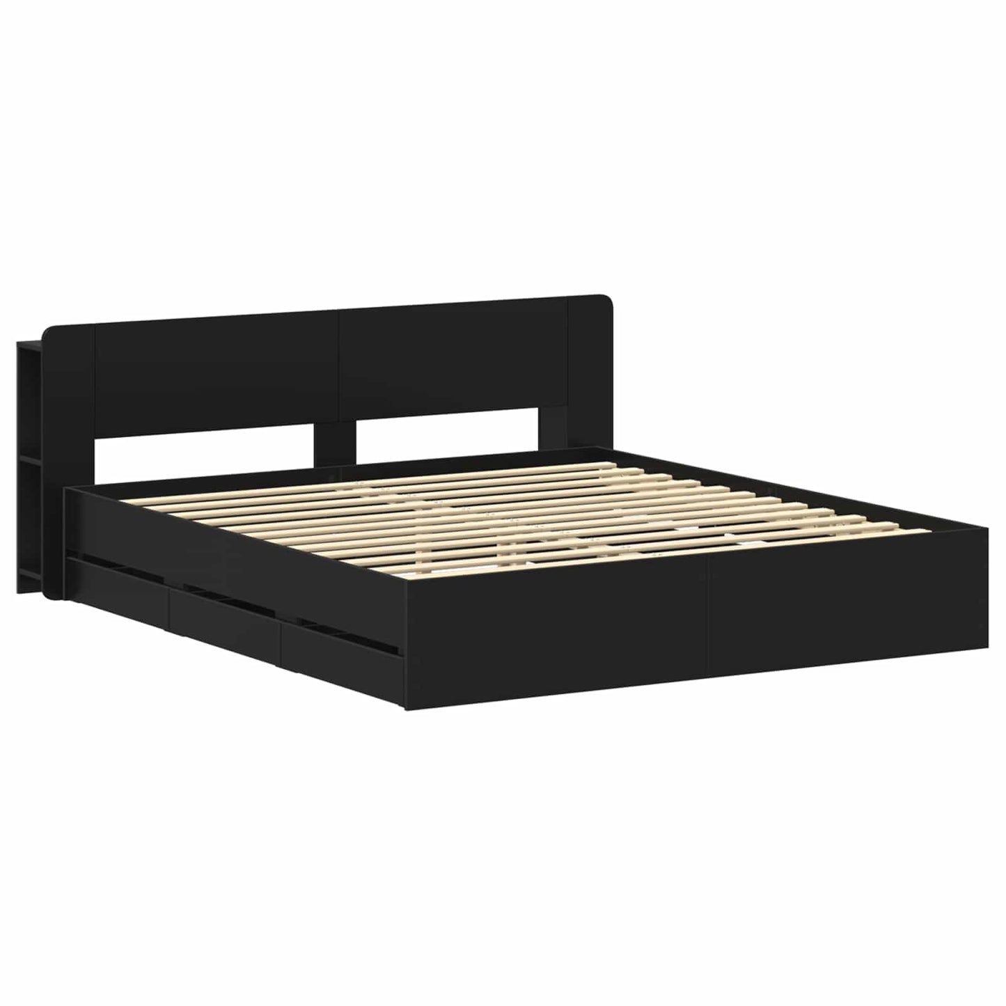 Sengeramme med oppbevaring Svart 200 x 200 cm Konstruert tre
