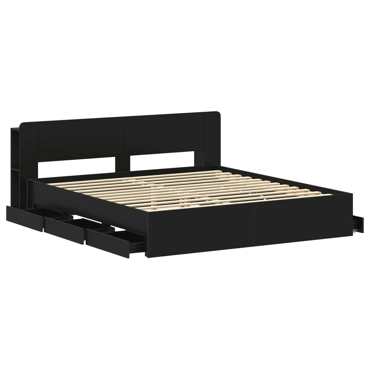 Sengeramme med oppbevaring Svart 200 x 200 cm Konstruert tre
