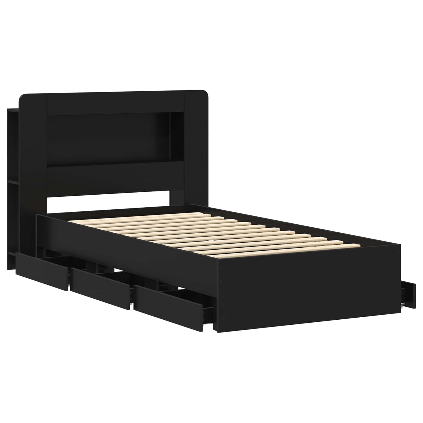 Sengeramme med oppbevaring Svart 75 x 190 cm Konstruert tre
