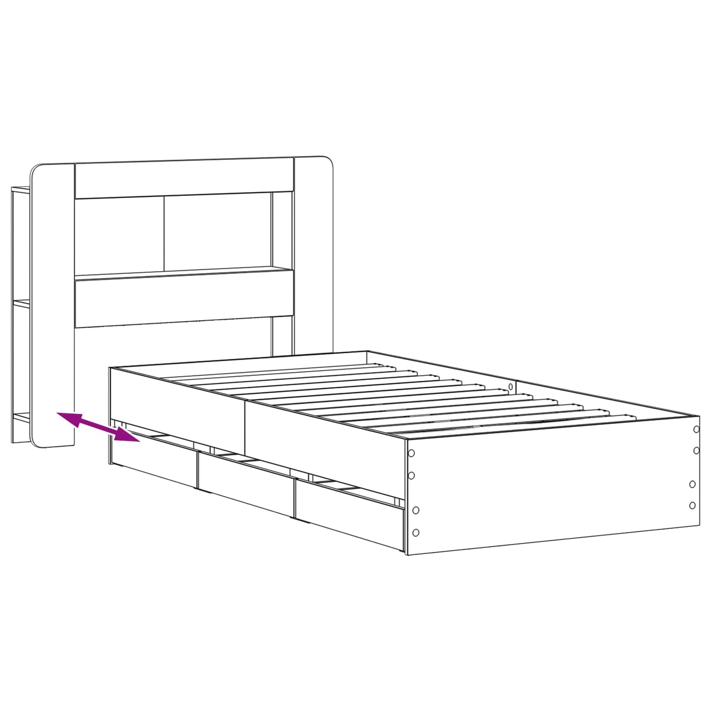 Sengeramme med oppbevaring Hvit 75 x 190 cm Konstruert tre