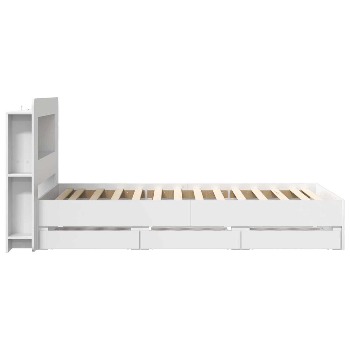 Sengeramme med oppbevaring Hvit 75 x 190 cm Konstruert tre