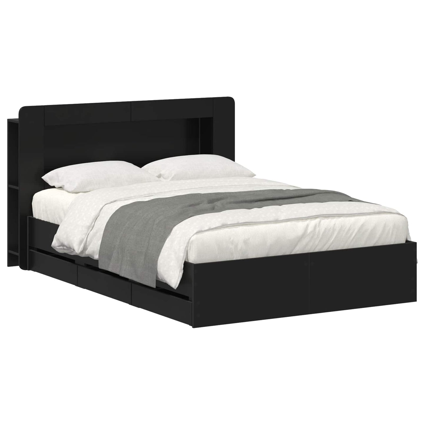 Sengeramme med oppbevaring Svart 150 x 200 cm Konstruert tre
