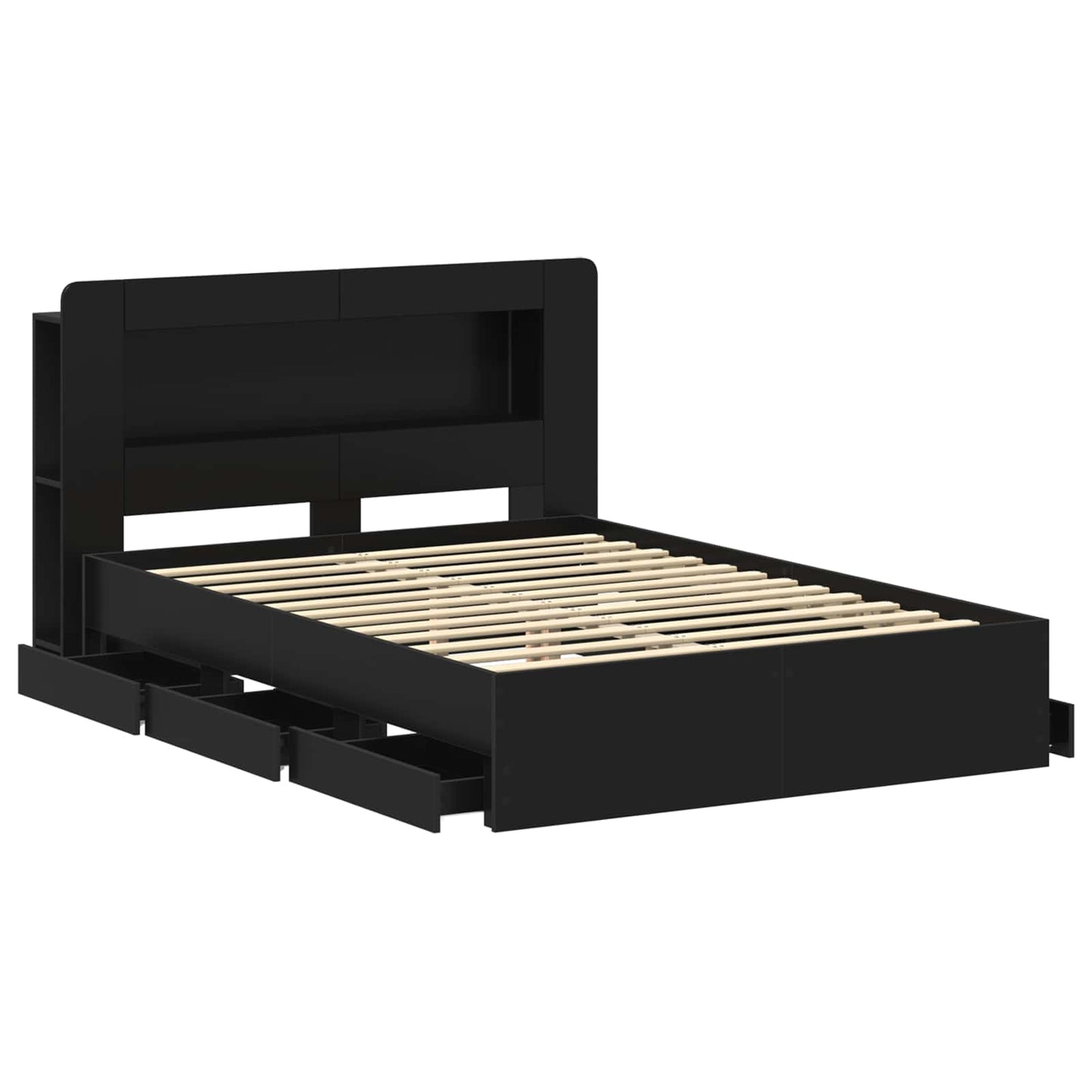 Sengeramme med oppbevaring Svart 150 x 200 cm Konstruert tre