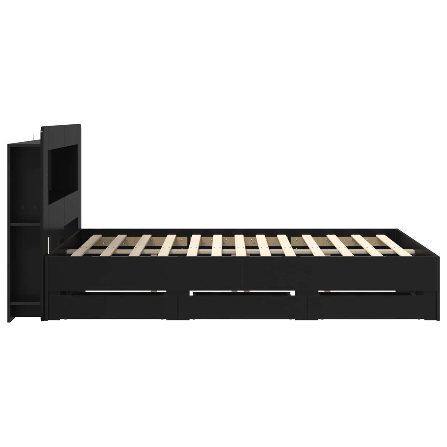Sengeramme med oppbevaring Svart 150 x 200 cm Konstruert tre