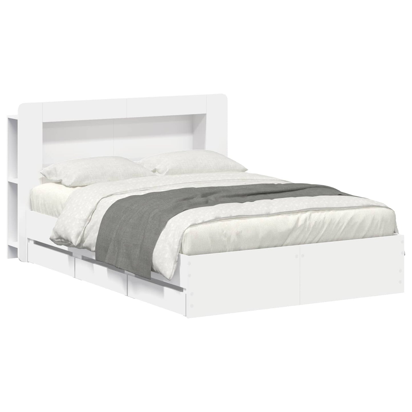 Sengeramme med oppbevaring Hvit 150 x 200 cm Konstruert tre