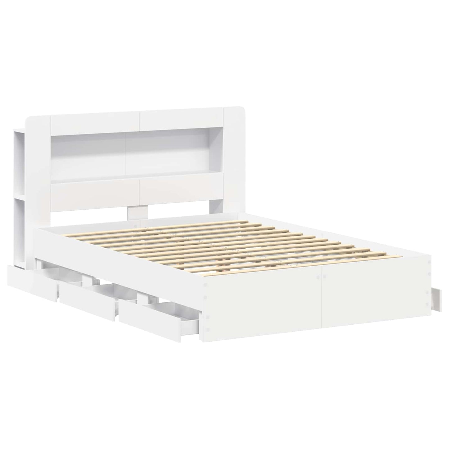 Sengeramme med oppbevaring Hvit 150 x 200 cm Konstruert tre