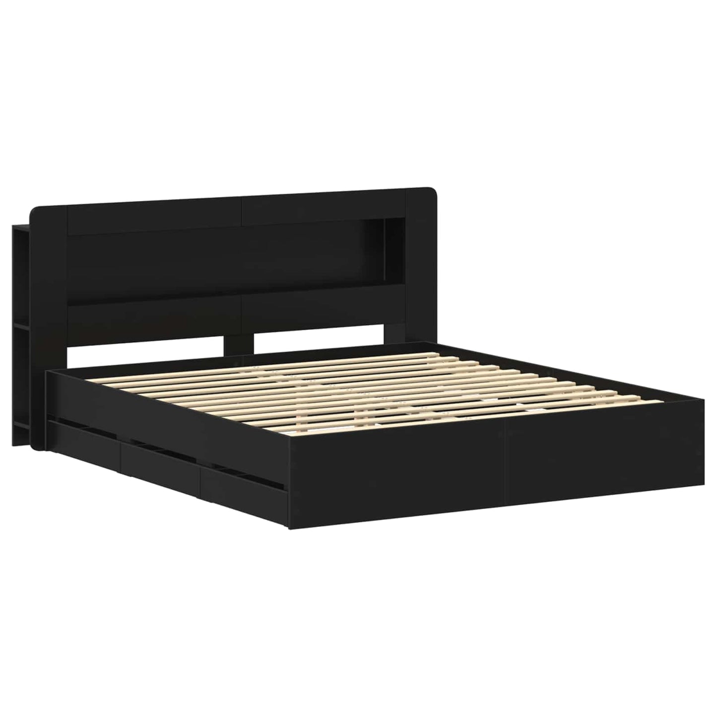Sengeramme med oppbevaring Svart 180 x 200 cm Konstruert tre