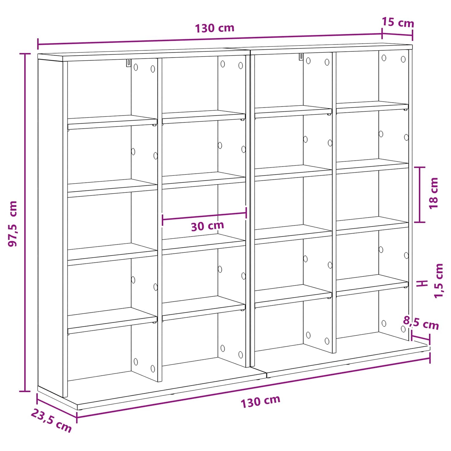 CD skap 2 stk. Artisan eik 65 x 23,5 x 97,5 cm Konstruert tre