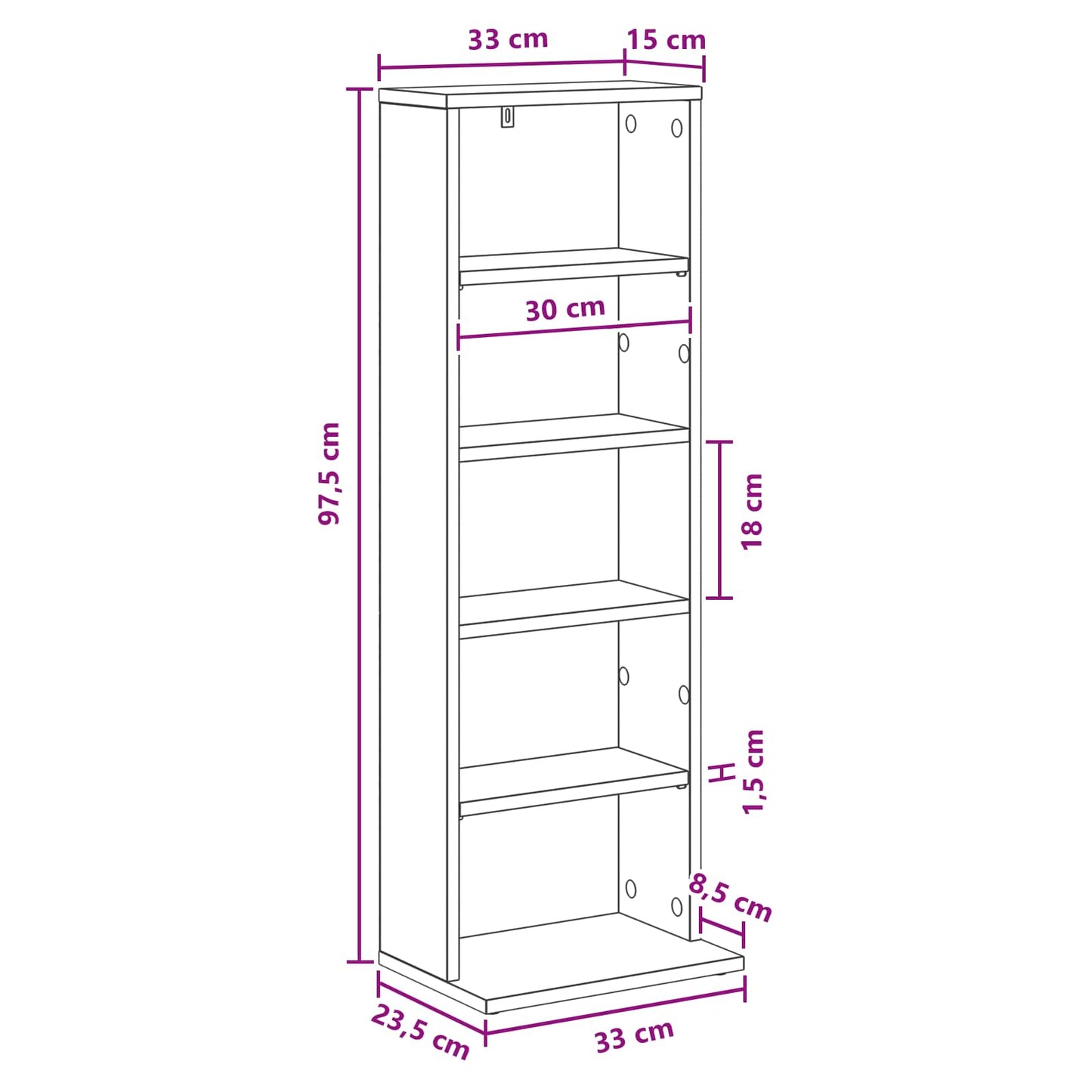 CD skap Hvit 33 x 23,5 x 97,5 cm Konstruert tre