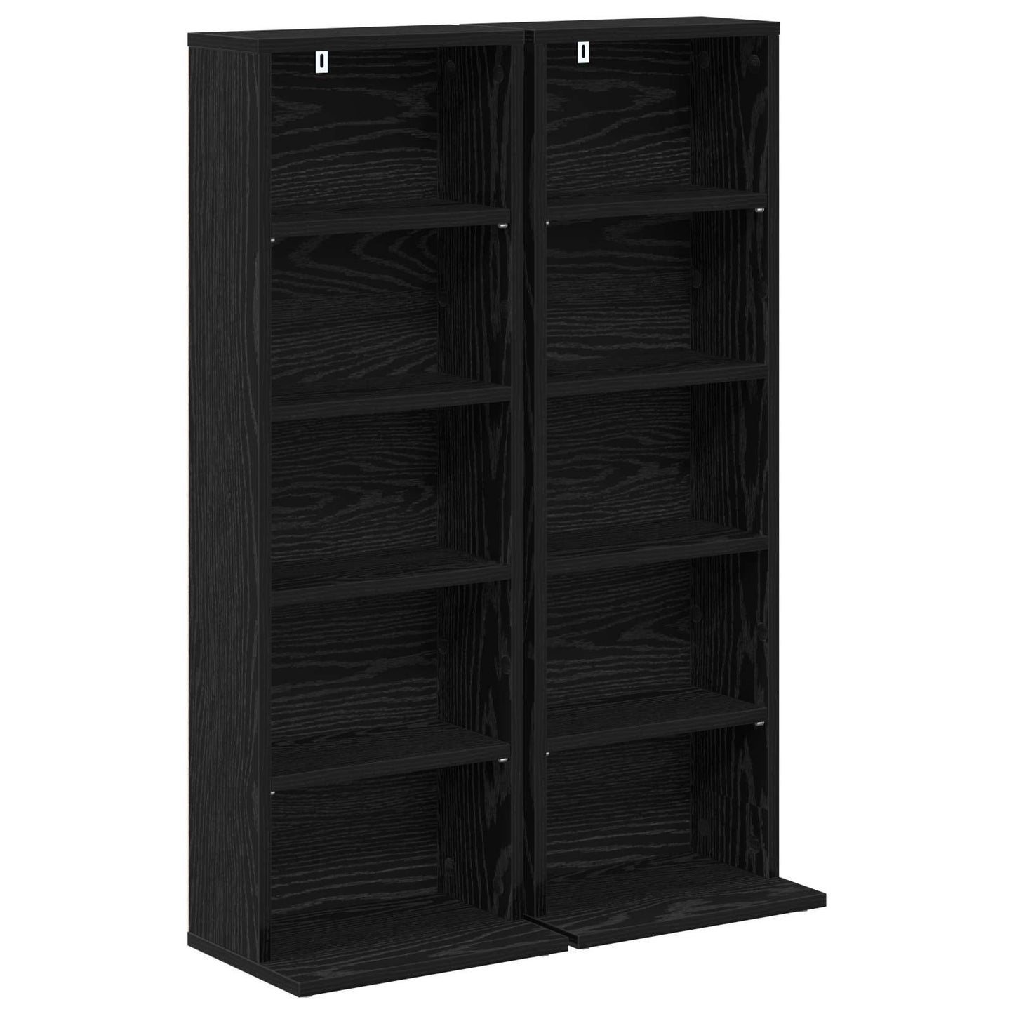 CD skap 2 stk. Svart eik 33 x 23,5 x 97,5 cm Konstruert tre