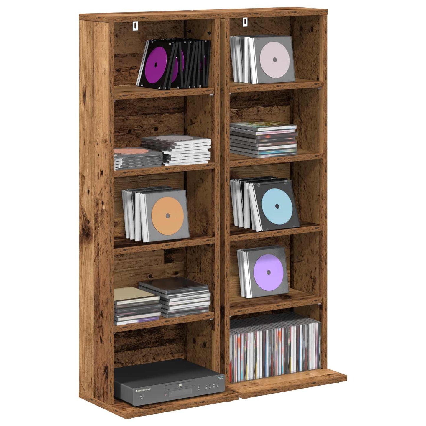 CD skap 2 stk. Gammelt tre 33 x 23,5 x 97,5 cm Konstruert tre