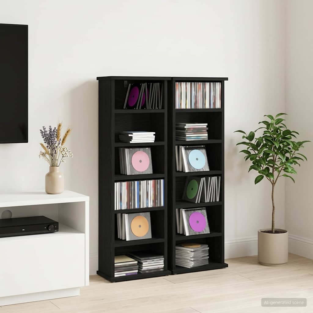CD skap 2 stk. Svart eik 60 x 17 x 92 cm Konstruert tre