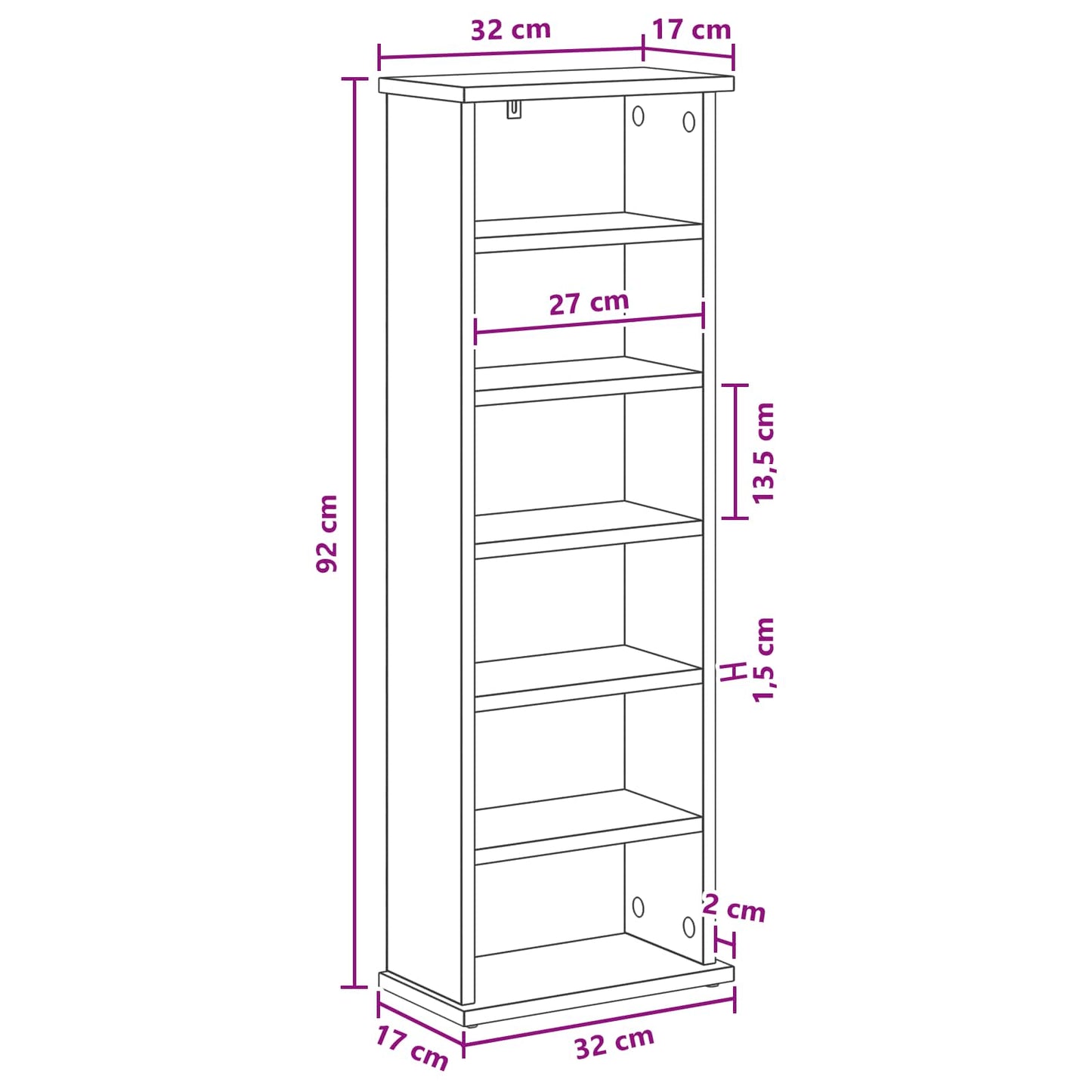 CD skap Betonggrå 60 x 17 x 92 cm Konstruert tre