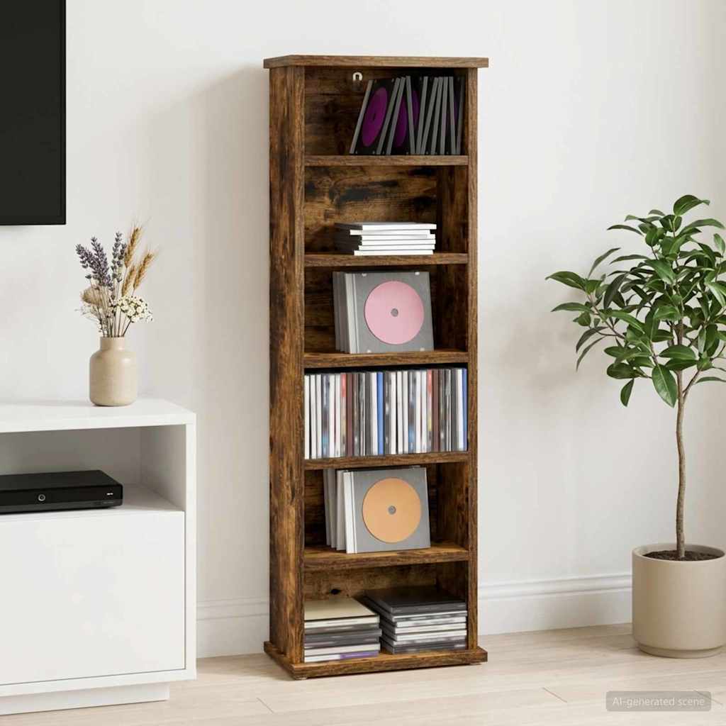 CD skap Røkt Eik 60 x 17 x 92 cm Konstruert tre