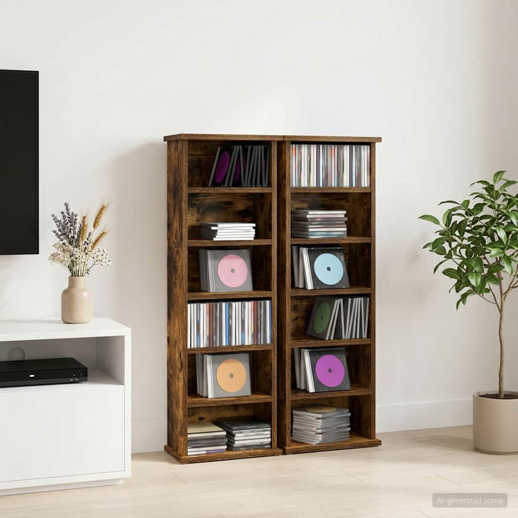 CD skap 2 stk. Røkt Eik 60 x 17 x 92 cm Konstruert tre