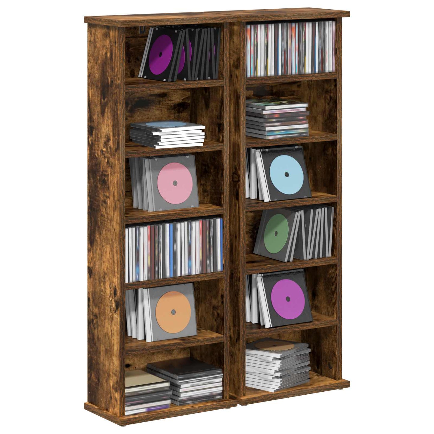 CD skap 2 stk. Røkt Eik 60 x 17 x 92 cm Konstruert tre