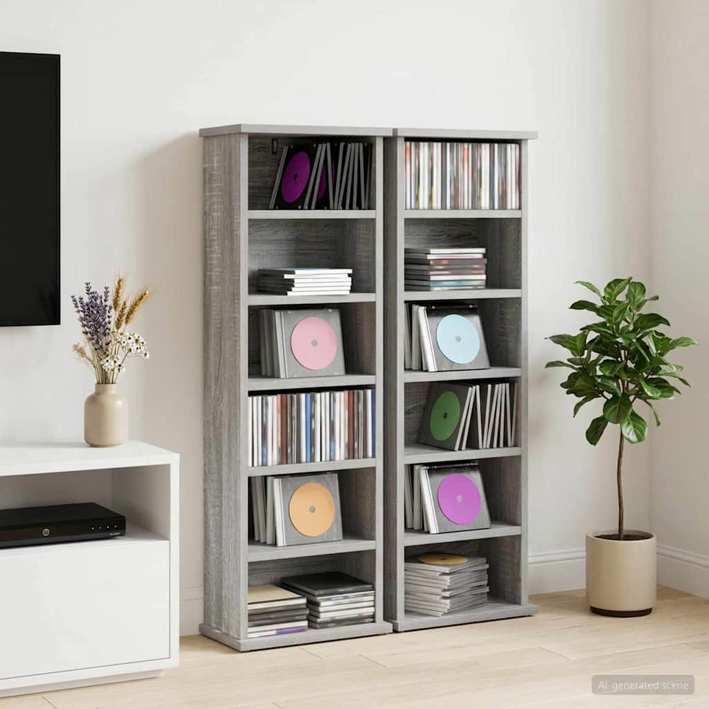 CD skap 2 stk. Grå Sonoma 60 x 17 x 92 cm Konstruert tre
